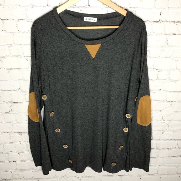 Tops - Gray Elbow Patch Long Sleeve Top